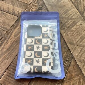 Star and Moon IPhone 15 Pro Case - Black and Tan